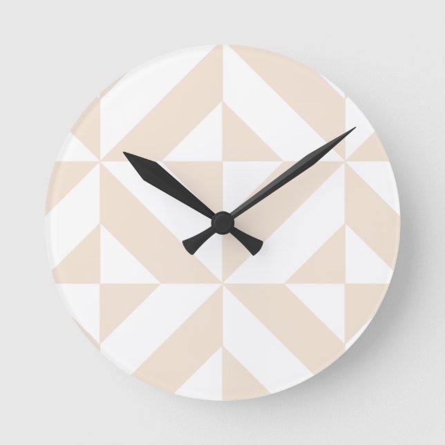 Pale Beige Geometric Deco Cube Pattern Round Clock (Front)