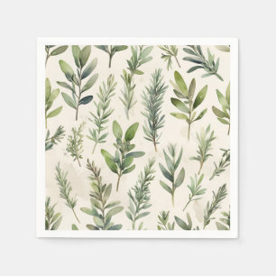 Pale Beige with Soft Green Herb Napkin