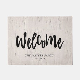 Pale Birch & Brush Script  - Family Name - Welcome Doormat