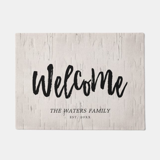 Pale Birch & Brush Script  - Family Name - Welcome Doormat (Front)