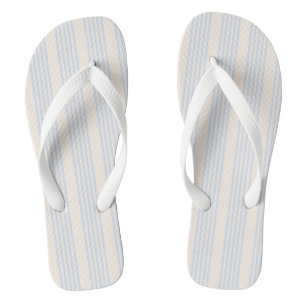 Pale blue and beige five stripes pattern flip flops