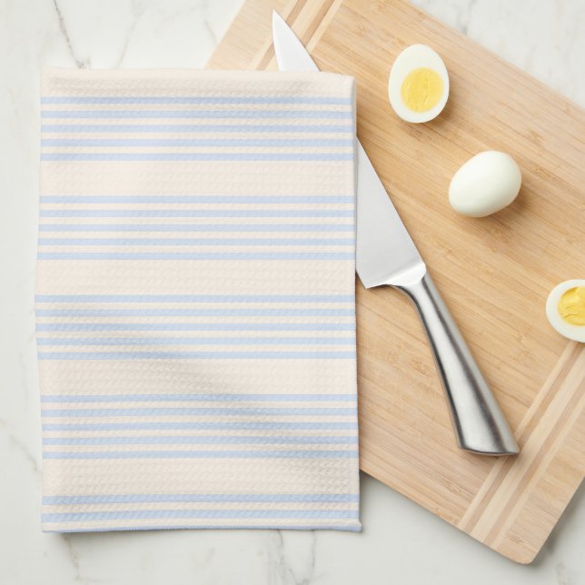 Pale blue and beige five stripes pattern kitchen towel (Quarter Fold)