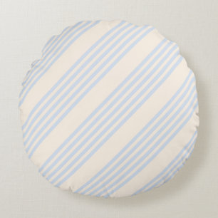 Pale blue and beige five stripes pattern round pillow