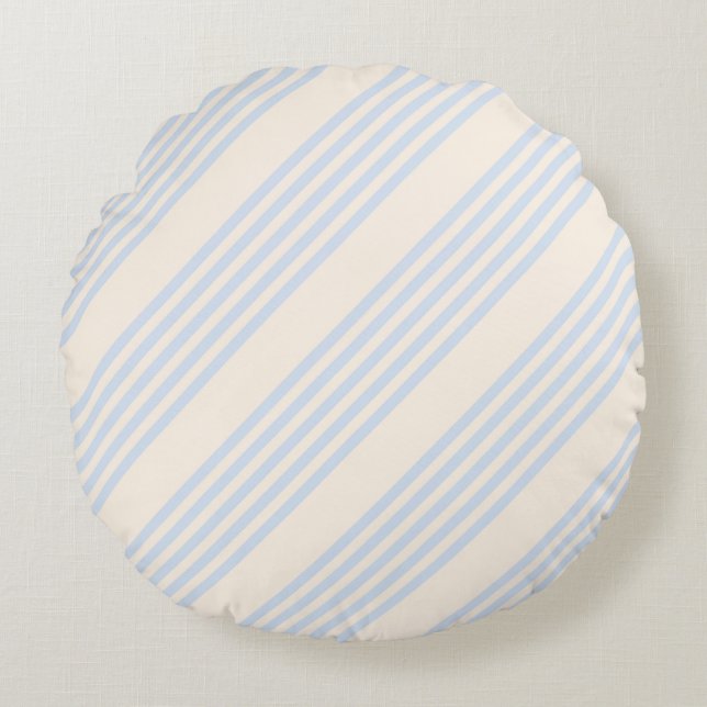 Pale blue and beige five stripes pattern round pillow (Front)