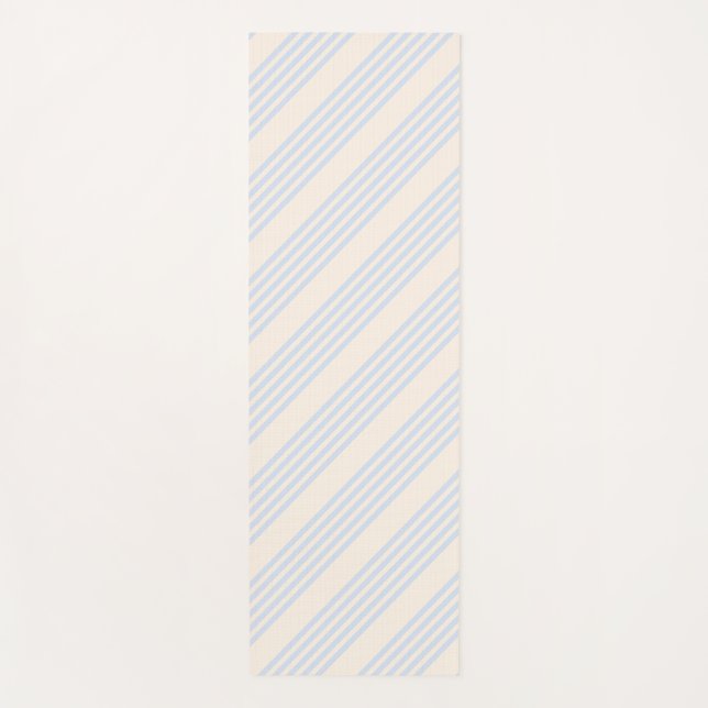 Pale blue and beige five stripes pattern yoga mat (Front)
