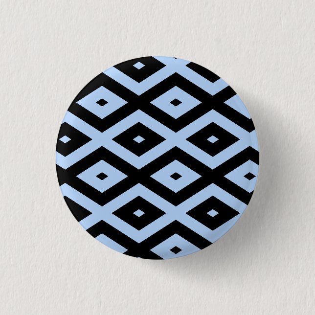 Pale blue and black diamond pattern 1 inch round button (Front)