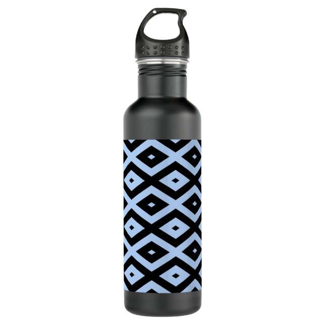 Pale blue and black diamond pattern 710 ml water bottle (Front)