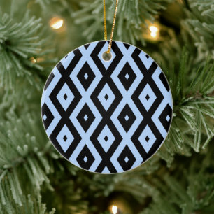 Pale blue and black diamond pattern ceramic ornament