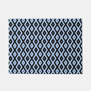 Pale blue and black diamond pattern doormat