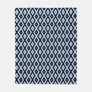 Pale blue and black diamond pattern fleece blanket