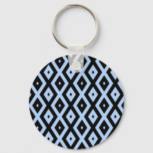 Pale blue and black diamond pattern keychain