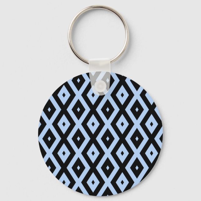 Pale blue and black diamond pattern keychain (Front)
