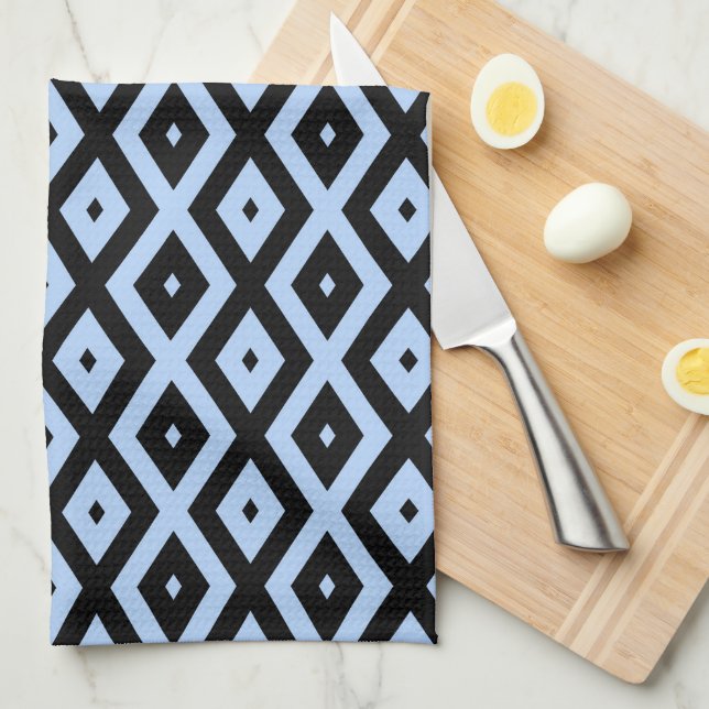 Pale blue and black diamond pattern kitchen towel (Quarter Fold)