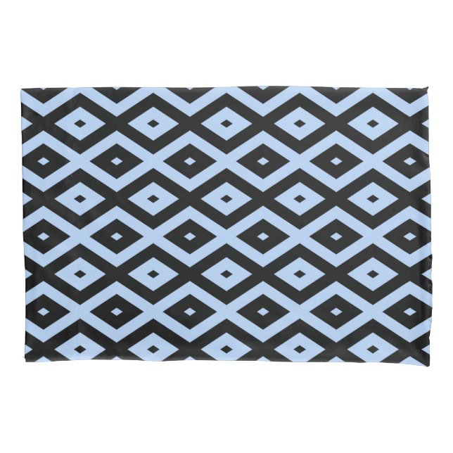 Pale blue and black diamond pattern pillowcase (Front)