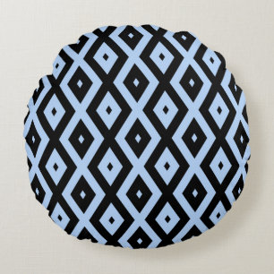 Pale blue and black diamond pattern round pillow