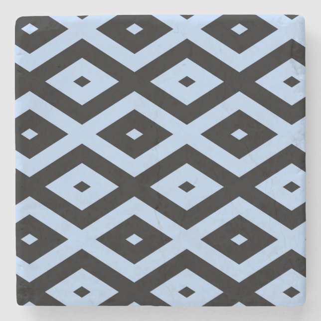 Pale blue and black diamond pattern stone coaster (Front)