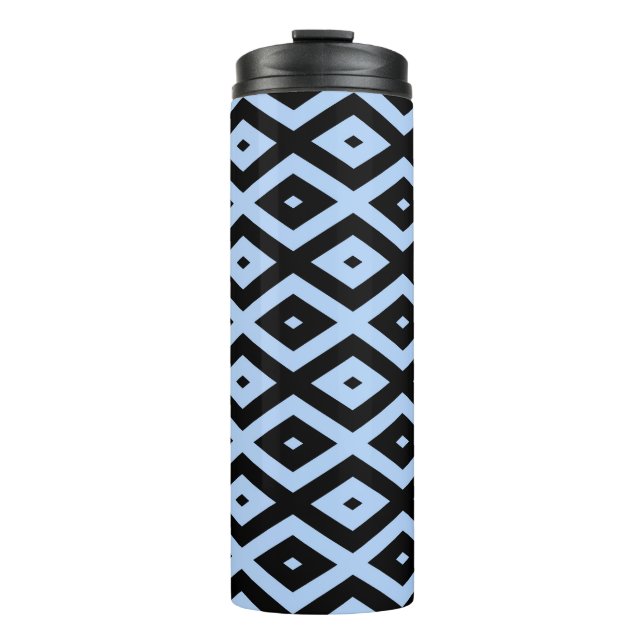 Pale blue and black diamond pattern thermal tumbler (Front)