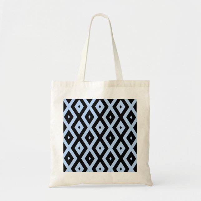 Pale blue and black diamond pattern tote bag (Front)