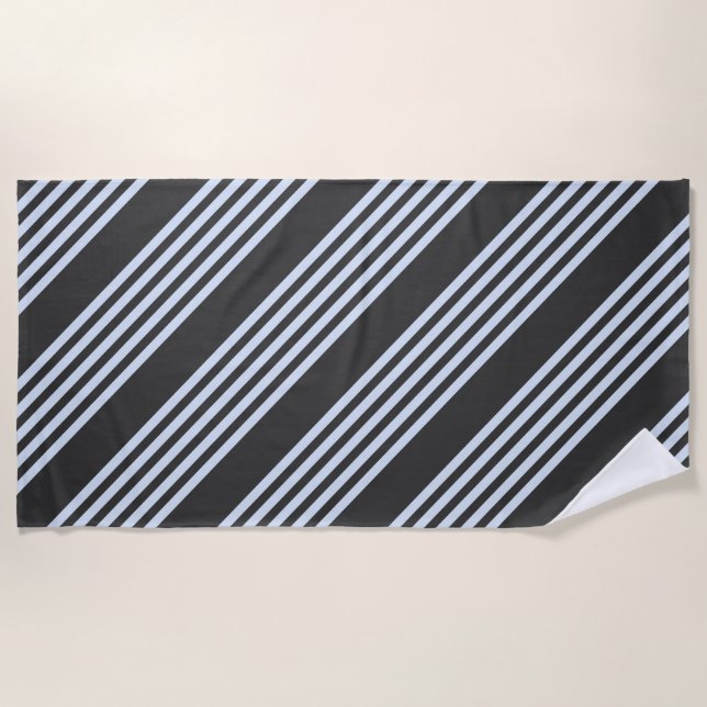 Pale blue and charcoal five stripes pattern beach towel (Front)