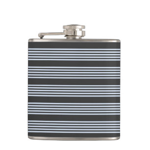 Pale blue and charcoal five stripes pattern hip flask