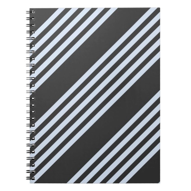 Pale blue and charcoal five stripes pattern notebook (Front)