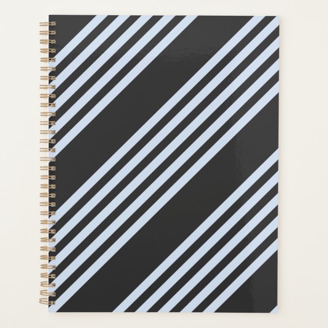 Pale blue and charcoal five stripes pattern planner (Front)