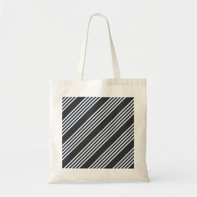 Pale blue and charcoal five stripes pattern tote bag (Front)