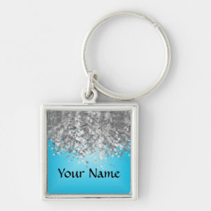 Pale blue and faux glitter keychain