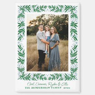 Pale Blue and Green Folk Art Floral Frame and Text Magnet