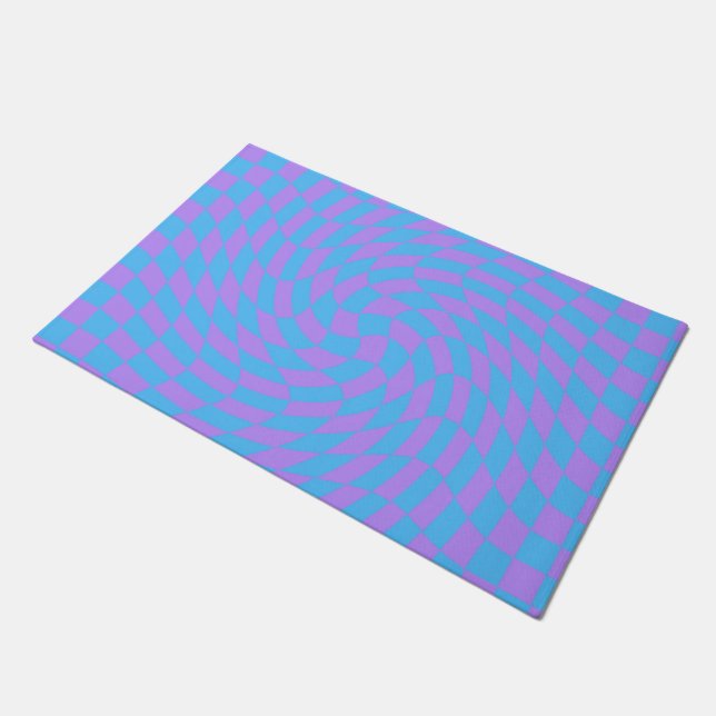 Pale-Blue and Lavender chequered   Doormat (Angled)