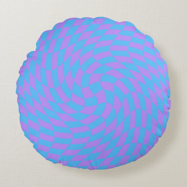 Pale-Blue and Lavender chequered  Round Pillow (Front)
