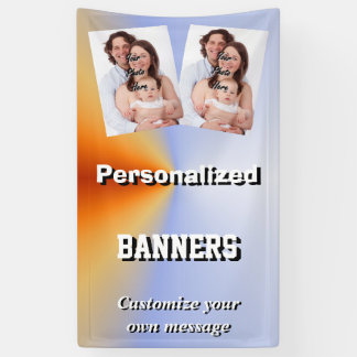 Pale blue and orange photo template banner