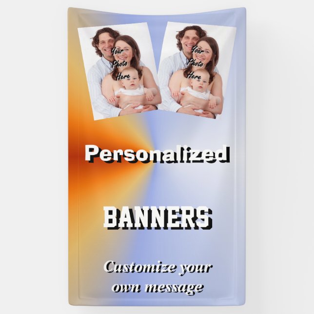 Pale blue and orange photo template banner (Vertical)