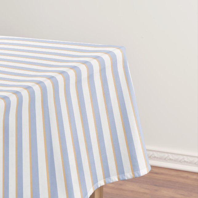 Pale Blue and Orange Stripes Tablecloth (In Situ)