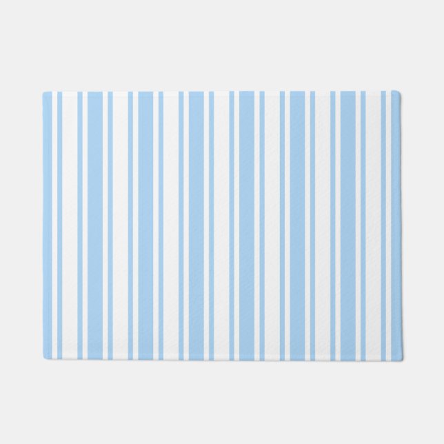 Pale blue and white candy stripes doormat (Front)