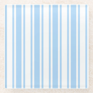 Pale blue and white candy stripes glass coaster