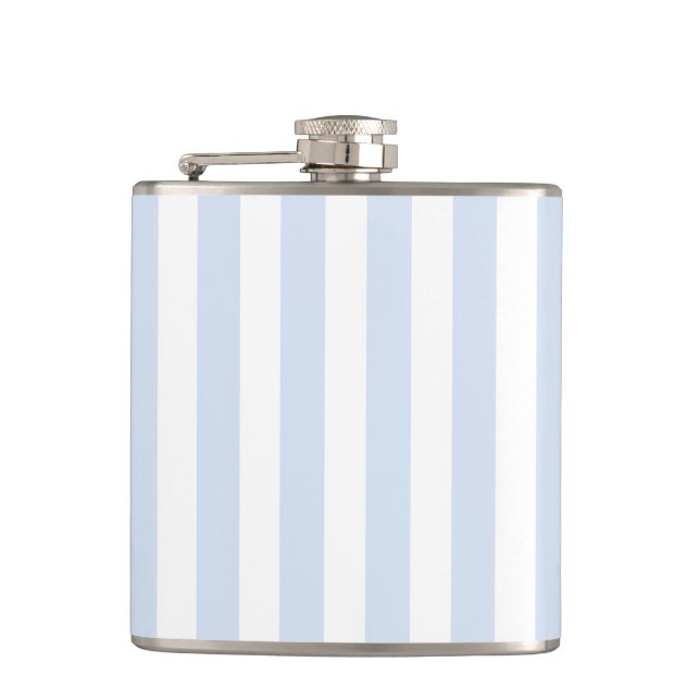 Pale blue and white candy stripes hip flask (Front)