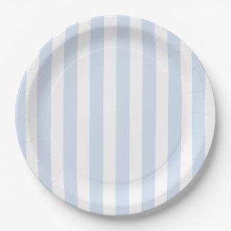 Pale blue and white candy stripes paper plate