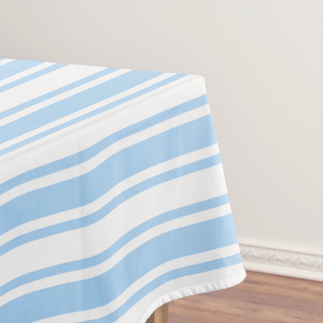 Pale blue and white candy stripes tablecloth (In Situ)