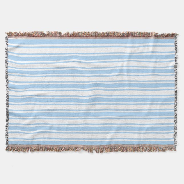 Pale blue and white candy stripes throw blanket (Front)