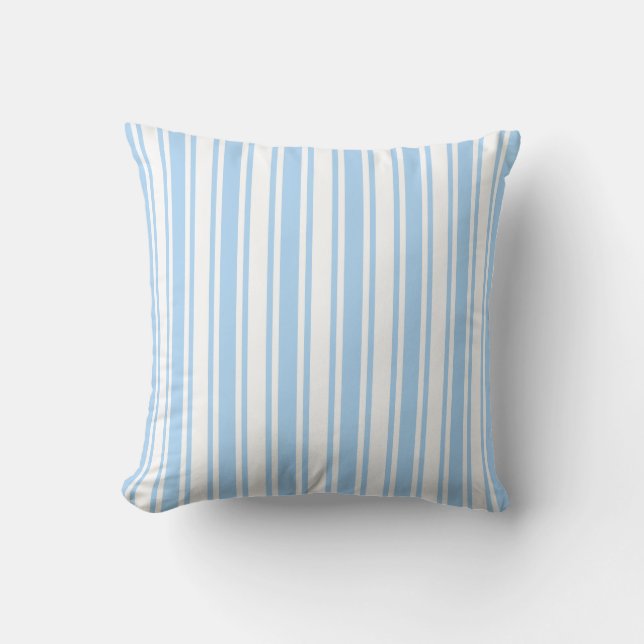 Pale blue and white candy stripes throw pillow (Front)
