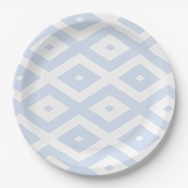 Pale blue and white diamond pattern paper plate (Front)