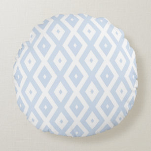 Pale blue and white diamond pattern round pillow