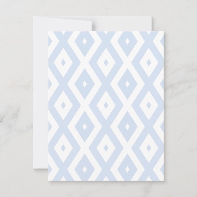 Pale blue and white diamond pattern RSVP card (Front)