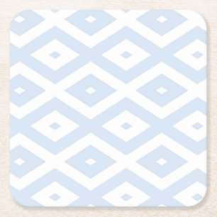 Pale blue and white diamond pattern square paper coaster