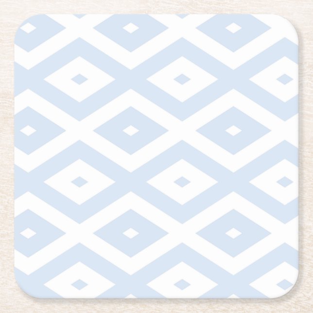 Pale blue and white diamond pattern square paper coaster (Front)