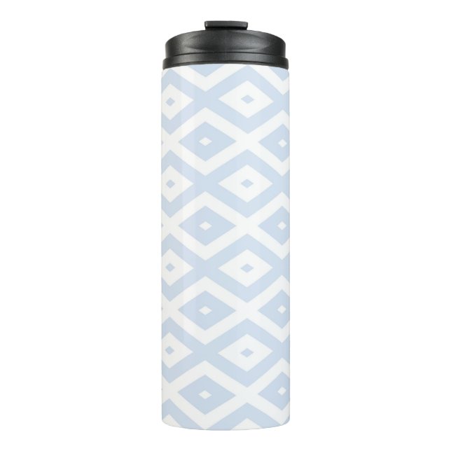 Pale blue and white diamond pattern thermal tumbler (Front)