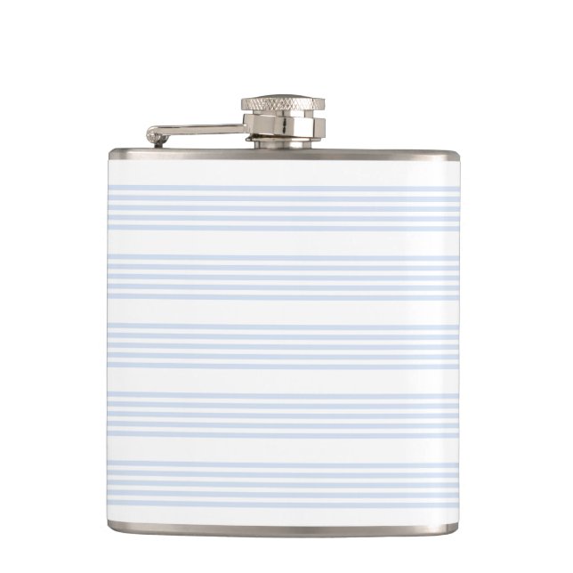 Pale blue and white five stripes pattern hip flask (Front)