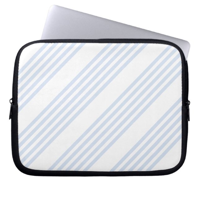 Pale blue and white five stripes pattern laptop sleeve (Front)