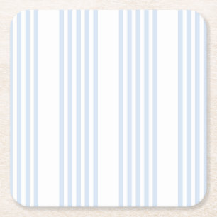 Pale blue and white five stripes pattern square paper coaster
